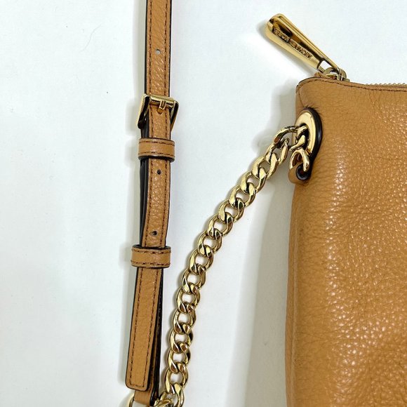 Michael Kors East West Crossbody in Camel Pebbled Leather and Gold Chain - Picture 7 of 15